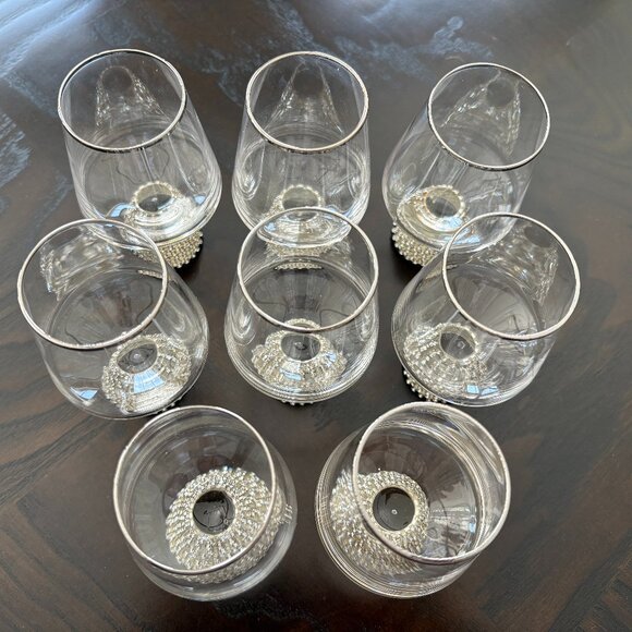 Rhinestone Bling Base Silver Rim Crystal Cordial Glasses - Set of 8 - Picture 3 of 4